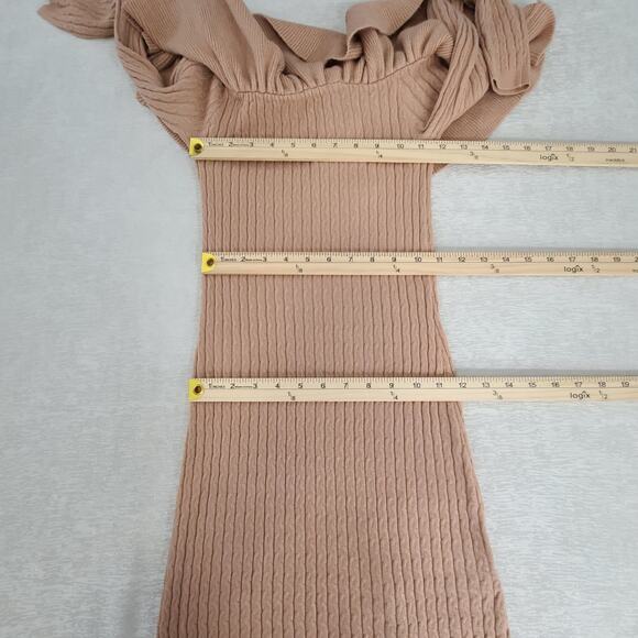 Olivaceous cable knit off shoulder sweater dress brown Size Small Fall Festive - Picture 7 of 10